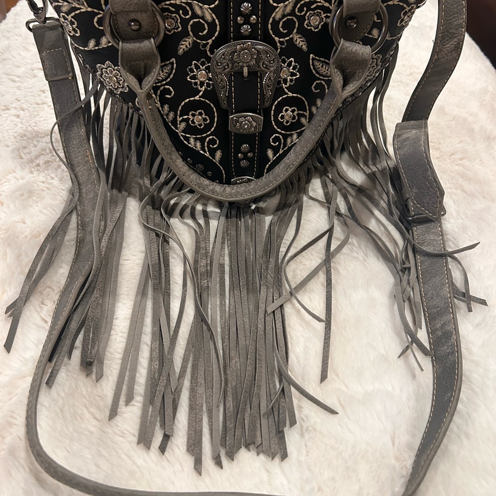 Montana West Black and Gray‎ Fringe Tassel Cross Body Conceal Carry Handbag